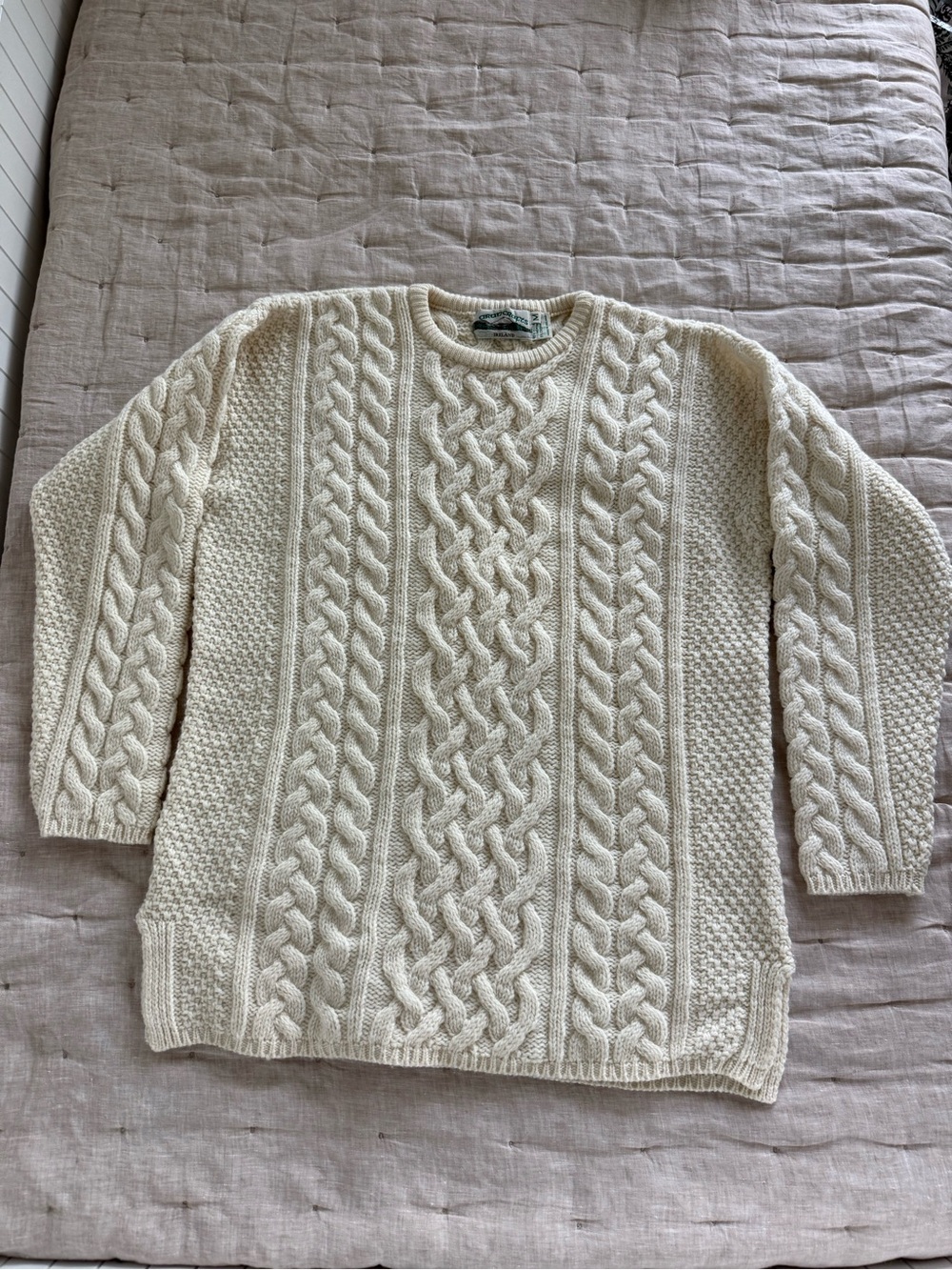 Aran Crafts Wool Cashmere Cable-Knit Crewneck Chunky Oversize Sweater Sz Medium